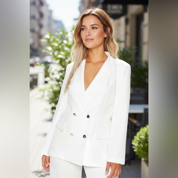 NEW•16•TIMELESS WHITE BLAZER WITH GOLD BUTTONS - Picture 3 of 7